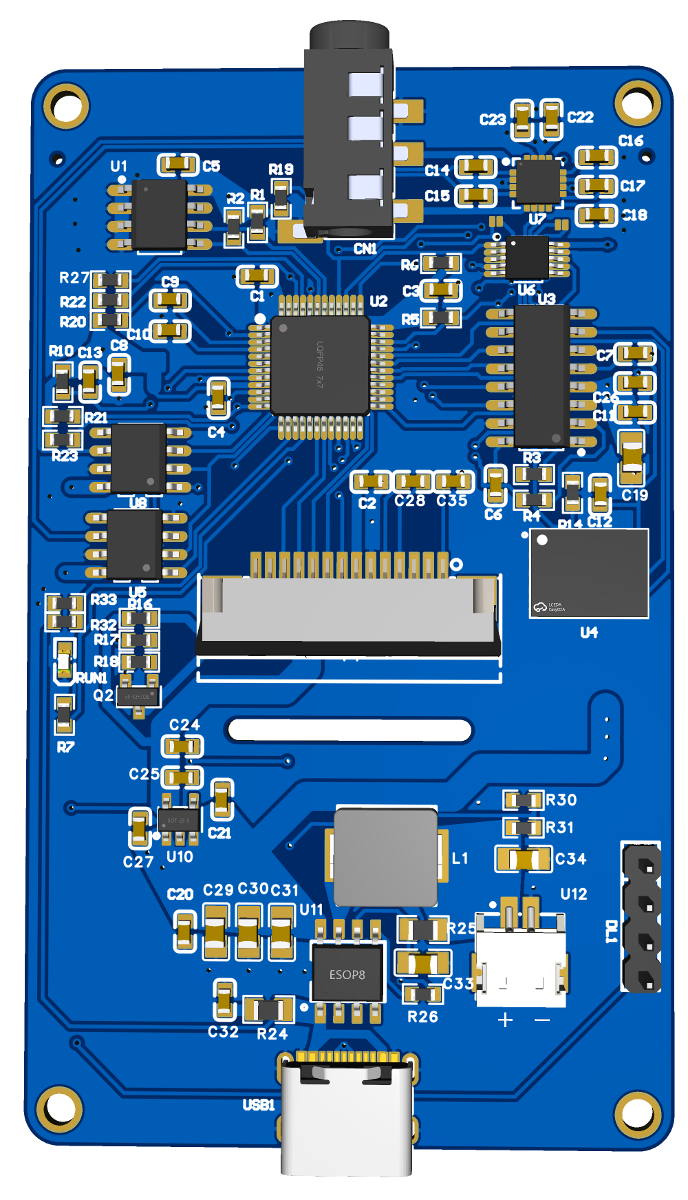 Detailed blue printed circuit board rendering