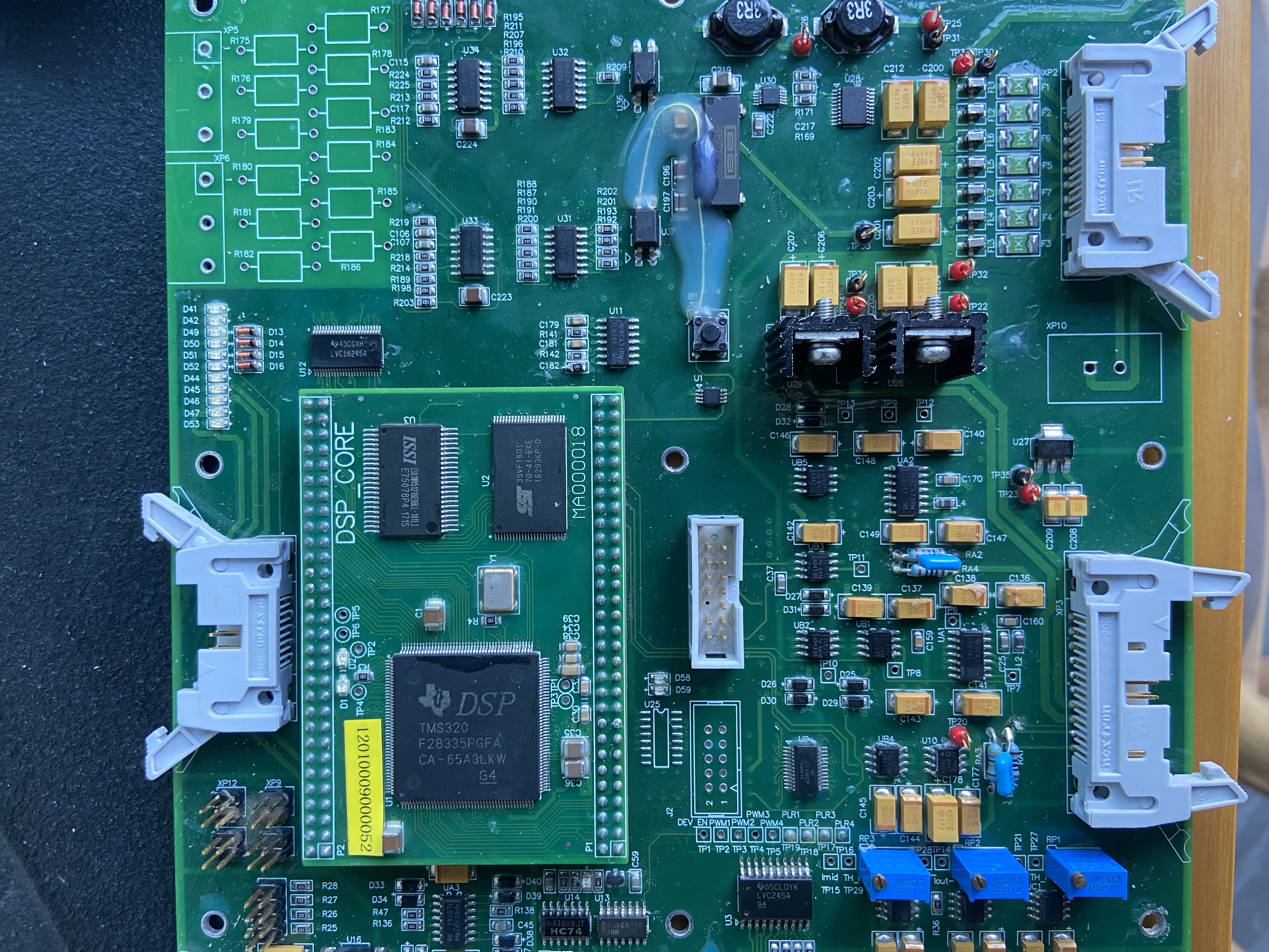 Close-up of a populated industrial circuit board